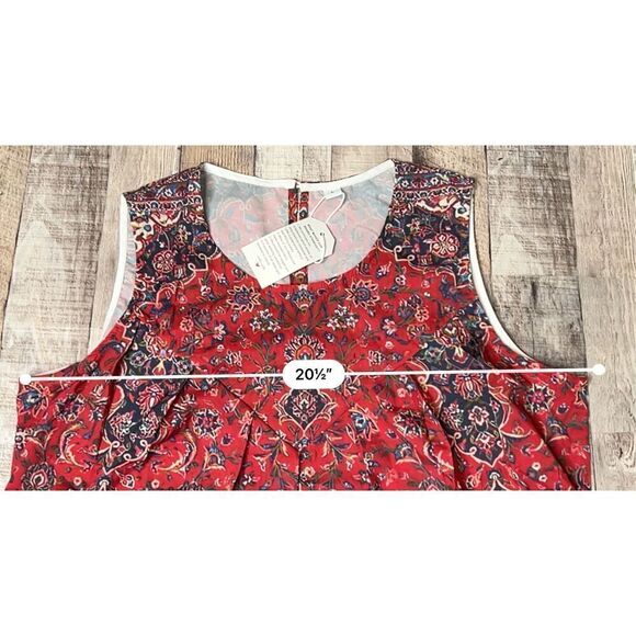 Made With Love Red Floral Pleated Sleeveless A-Line Dress LARGE NWT‎ Romantic - Picture 5 of 9